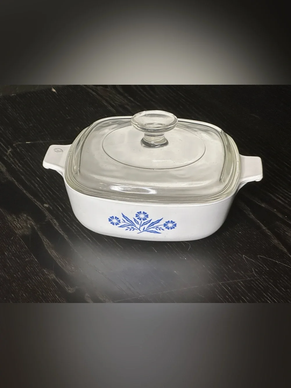 Corningware White Covered Casserole with Blue Logo and Floral Mark - Picture 2 of 12